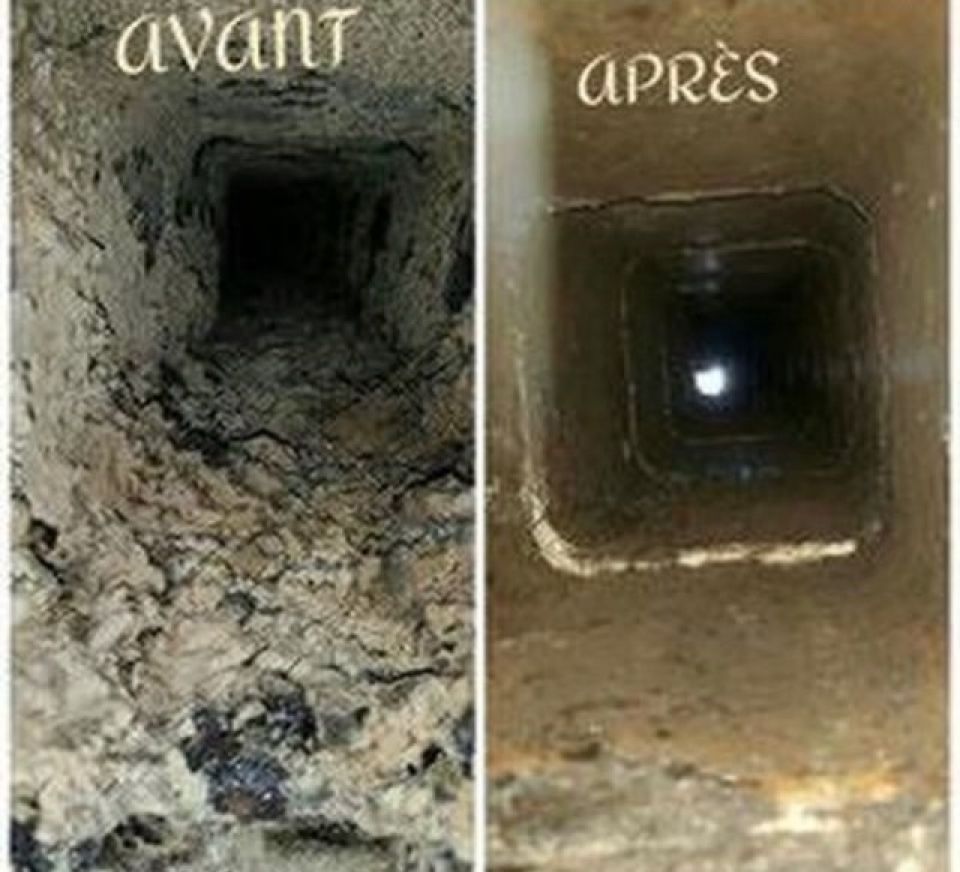 Conduit d'une cheminée à Marseille avant et après le ramonage